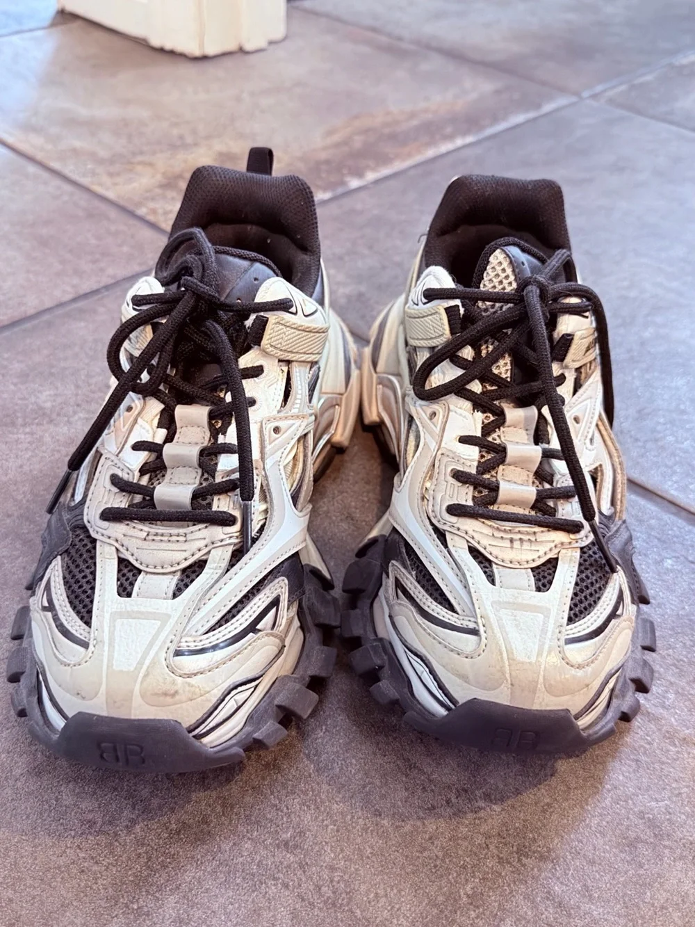 Balenciaga Men’s Runner-Style Sneakers in Cream & Black
